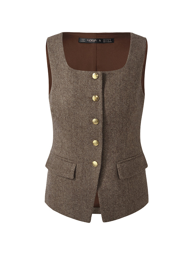 100% Washable Wool Square Neck Women Vest