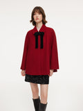 100% Wool Women Coat With Detachable Bowknot
