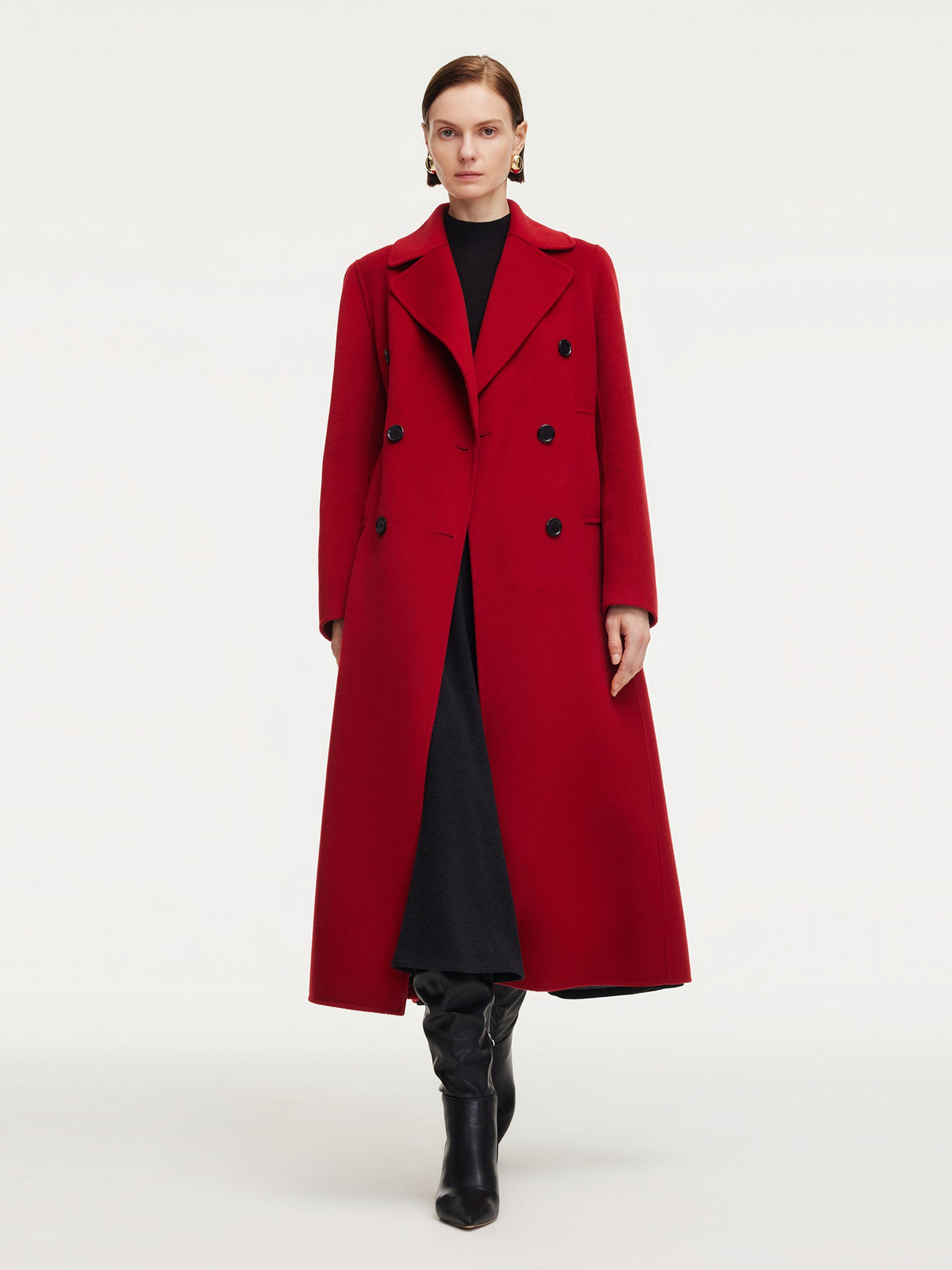 Cashmere Wool Blend Notched Collar Double-Faced Women Overcoat