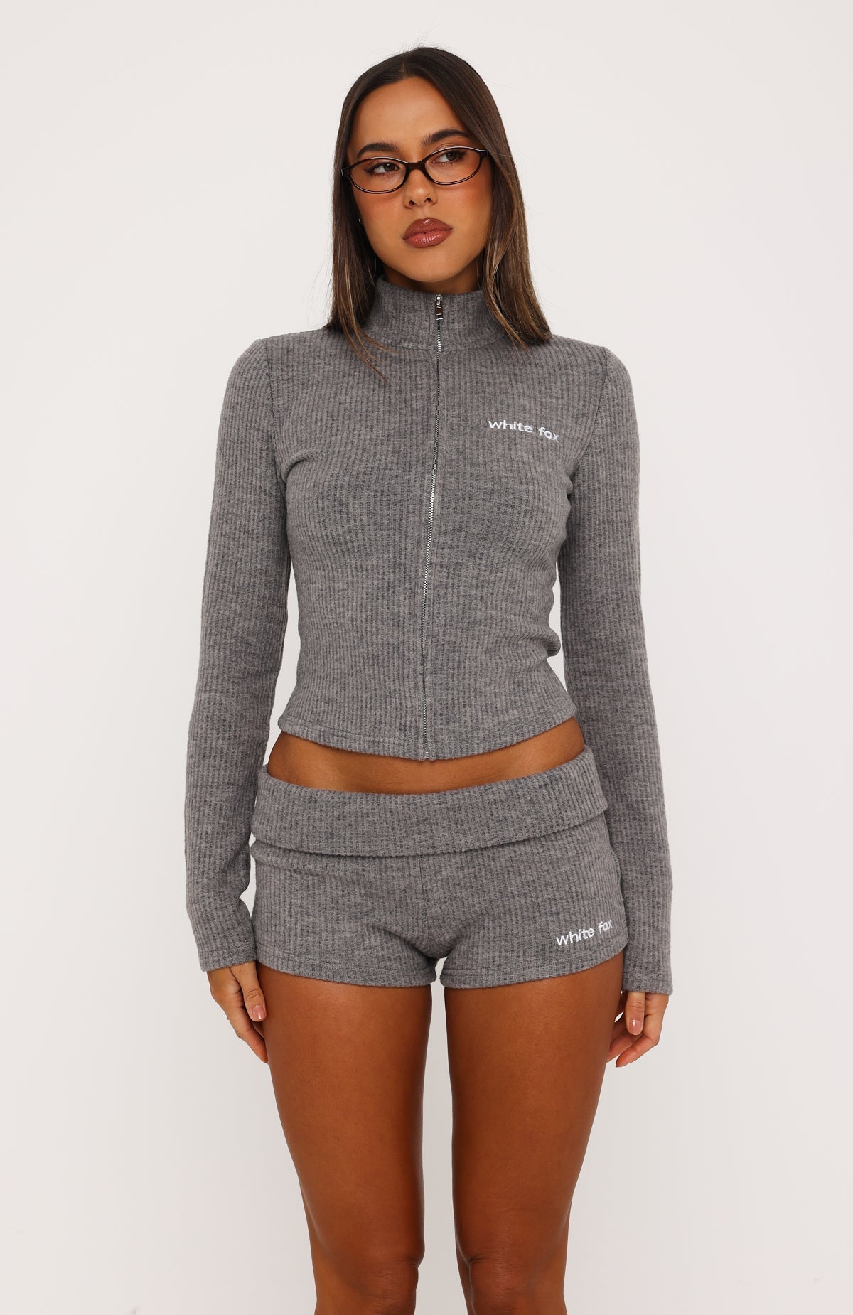 Cheated Myself Knit Zip Front Jacket Grey Marle