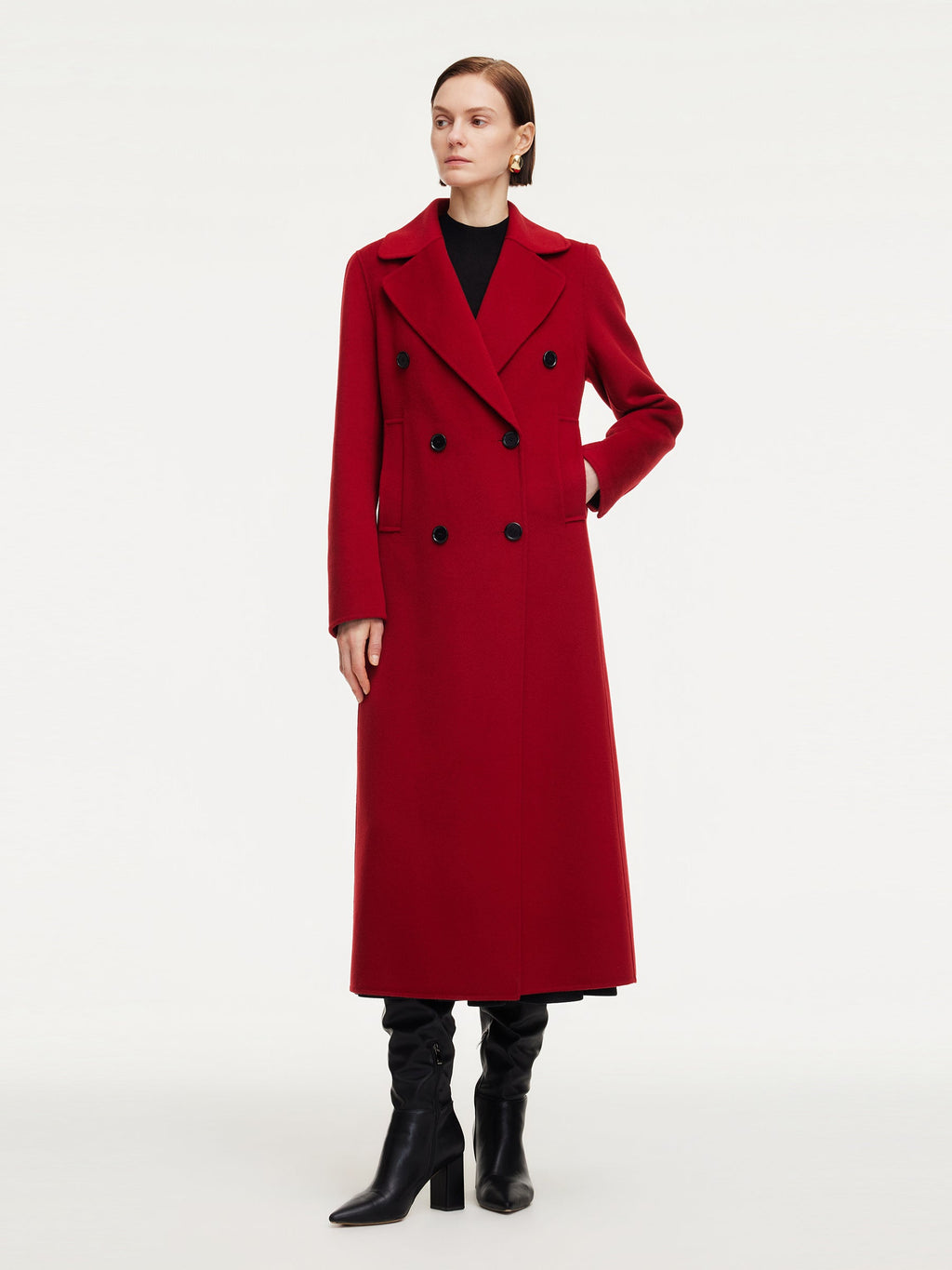 Cashmere Wool Blend Notched Collar Double-Faced Women Overcoat