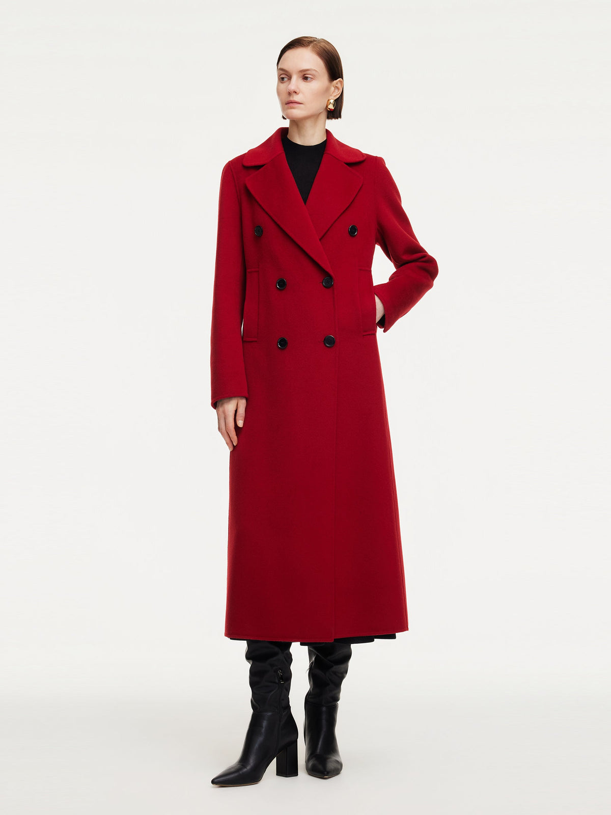 Cashmere Wool Blend Notched Collar Double-Faced Women Overcoat