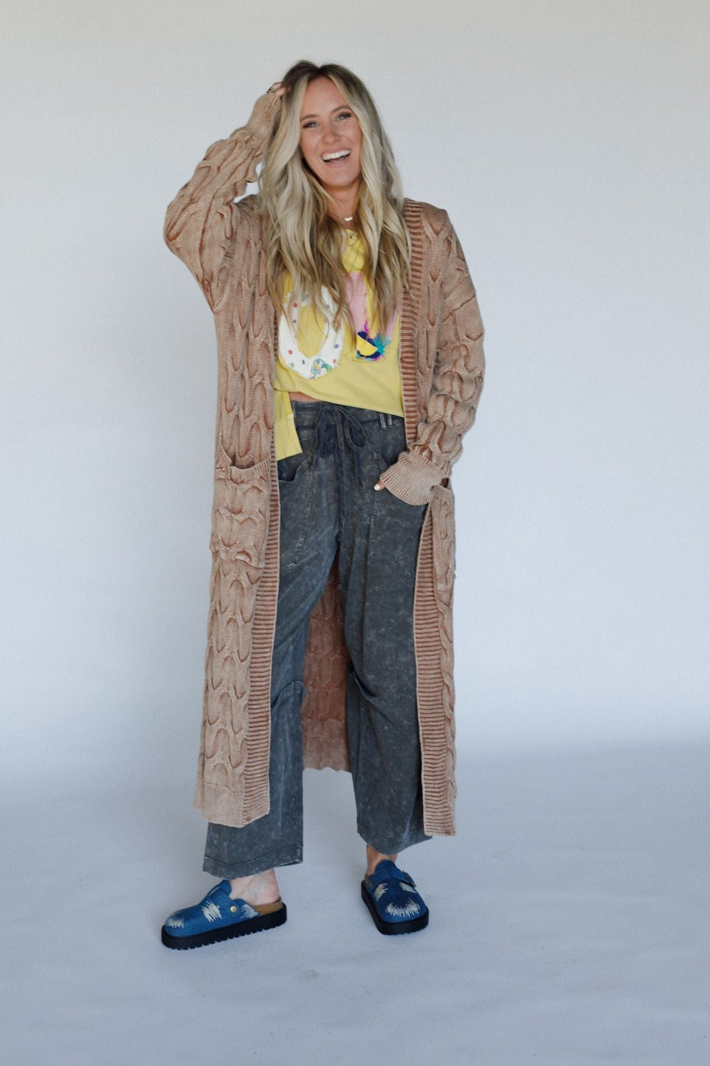 Chill Nights Cable Knit Cardigan - Brown