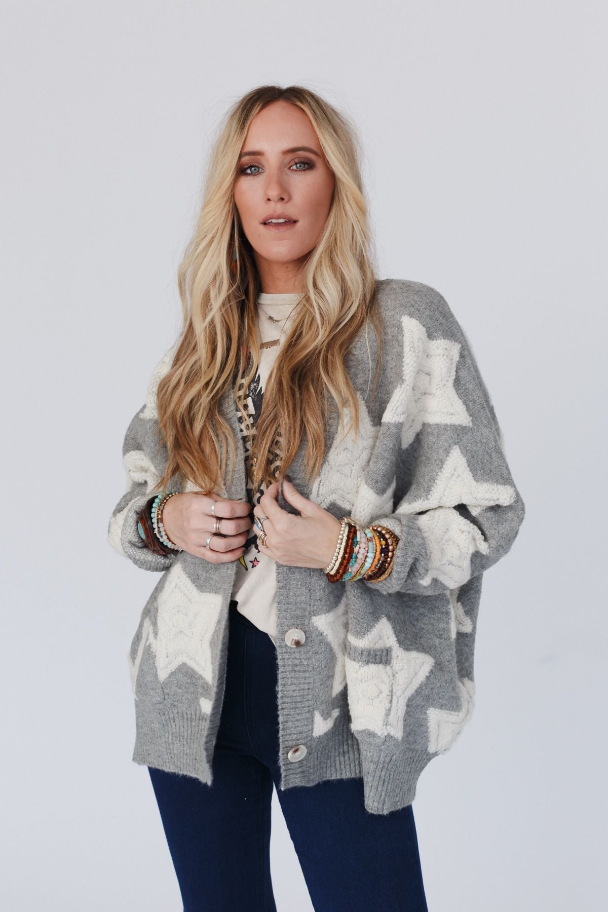 Wrapped In Stars Oversized Cardigan - Gray - Pre Order