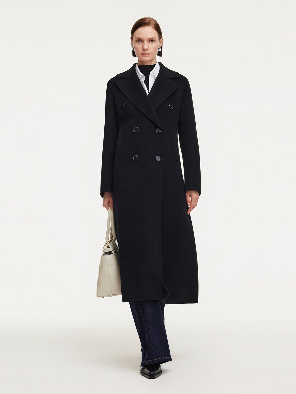 Cashmere Wool Blend Notched Collar Double-Faced Women Overcoat