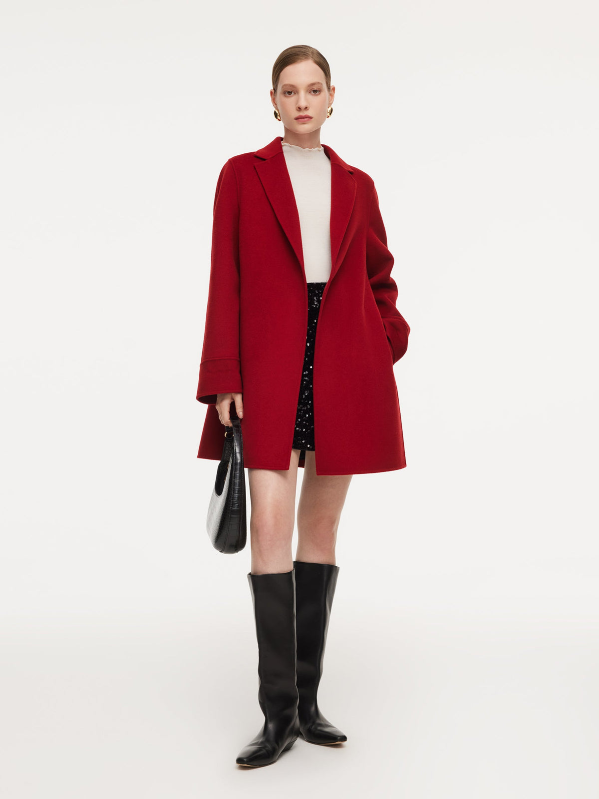 Cashmere Wool Blend Double-Faced Women Cape Coat With Leather Belt