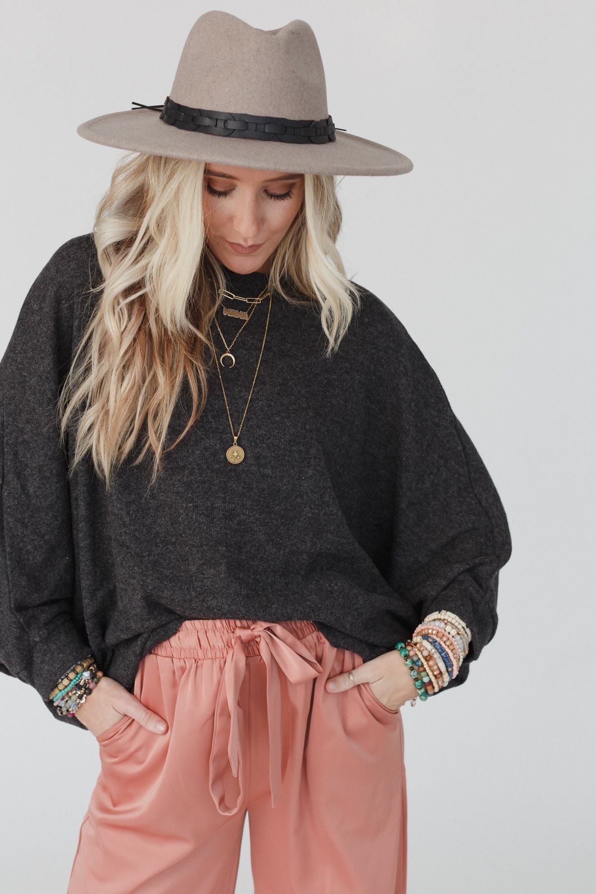 The Nest Fly With Me Batwing Sleeve Knit Sweater - Charcoal