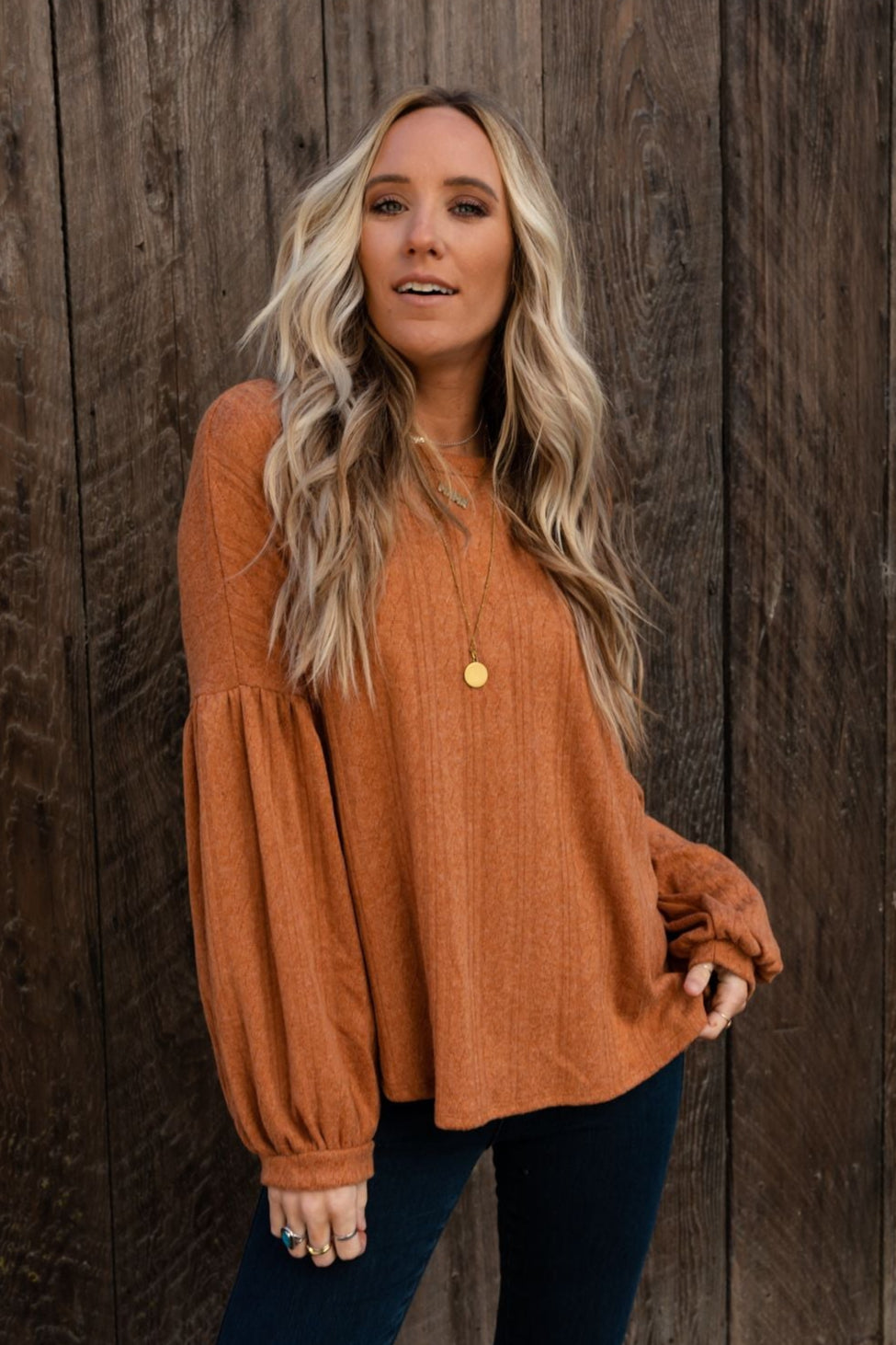The Nest Sweet Heart Balloon Sleeve Knit Sweater - Burnt Orange - Pre Order