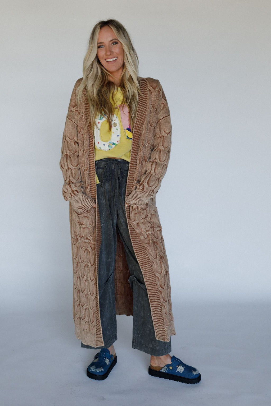 Chill Nights Cable Knit Cardigan - Brown