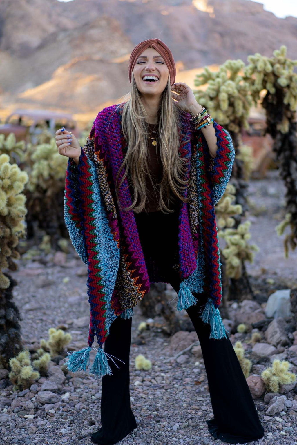 Desert Dreams Crochet Ruana - Magenta - Pre Order