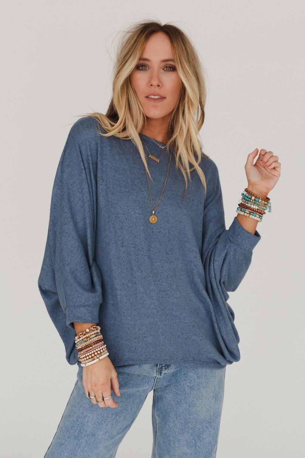 Fly With Me Batwing Sleeve Knit Sweater - Dusty Blue - Pre Order