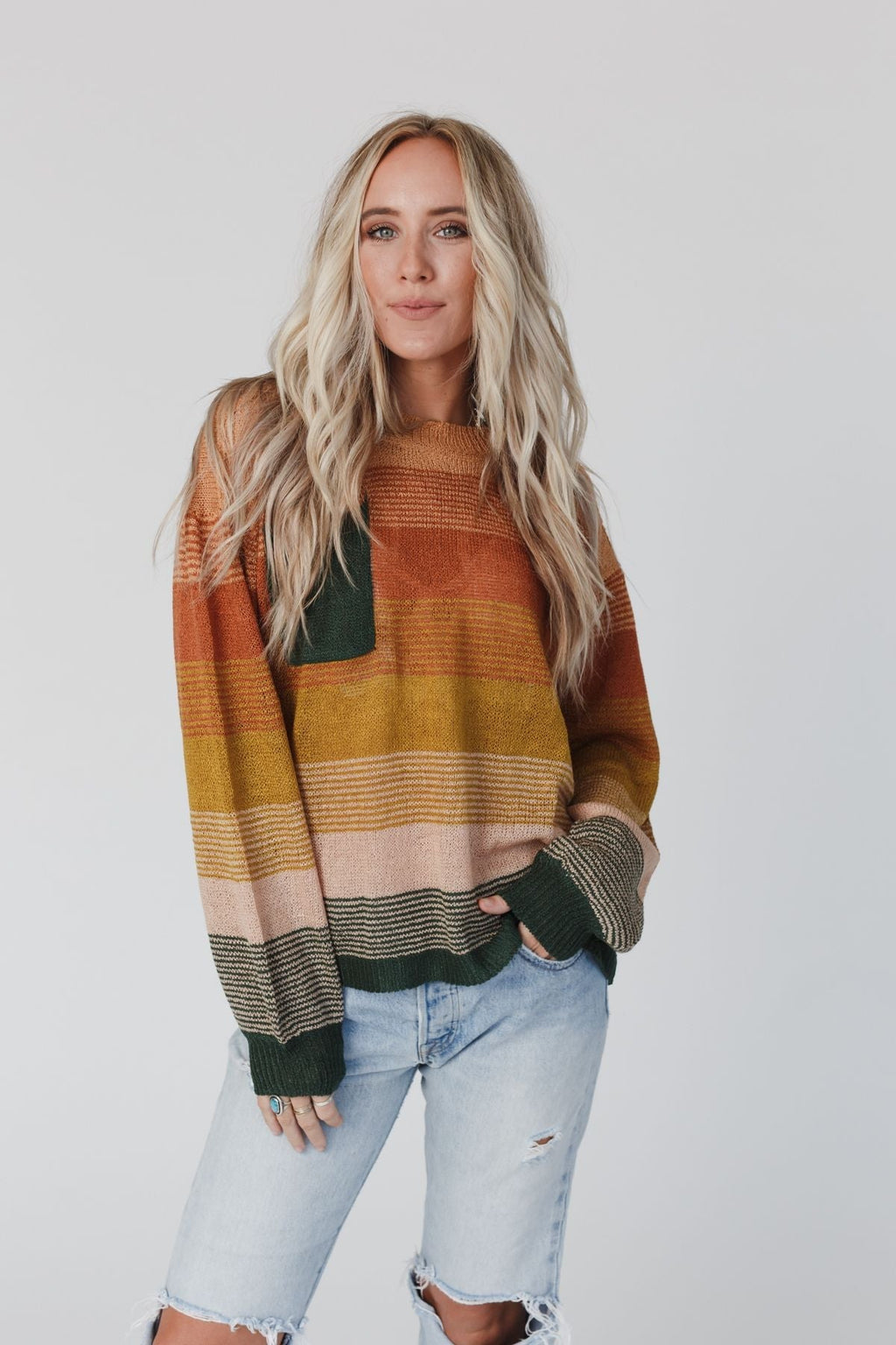 Going Places Gradient Stripe Sweater - Mustard