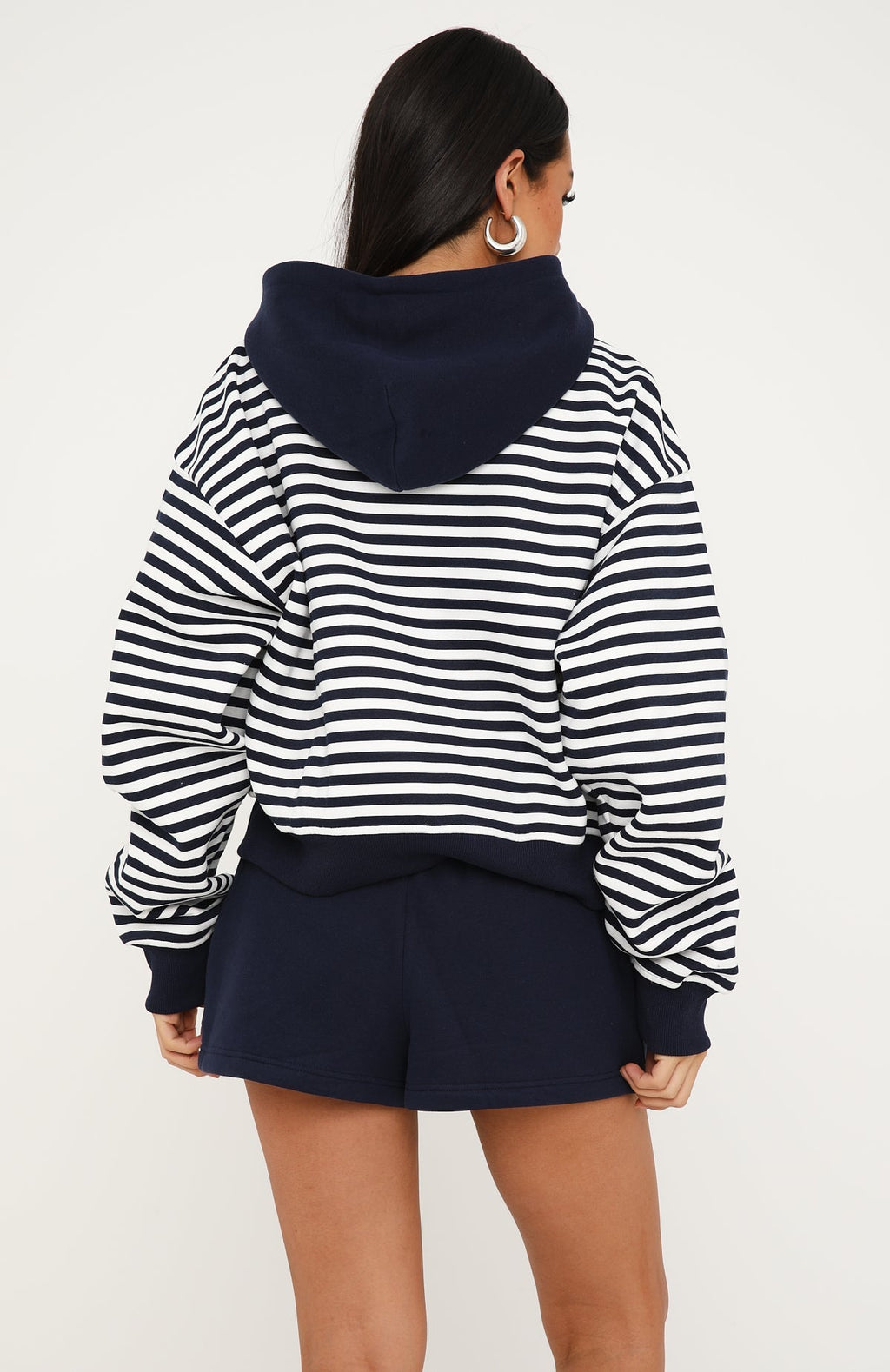 Soft Vibe Boxy Zip Front Hoodie Navy / White Stripe
