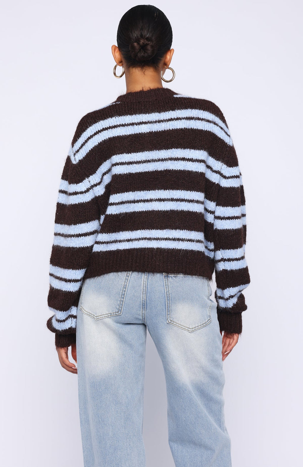 Ice Bae Stripe Knit Cardigan Blueberry Chocolate Stripe