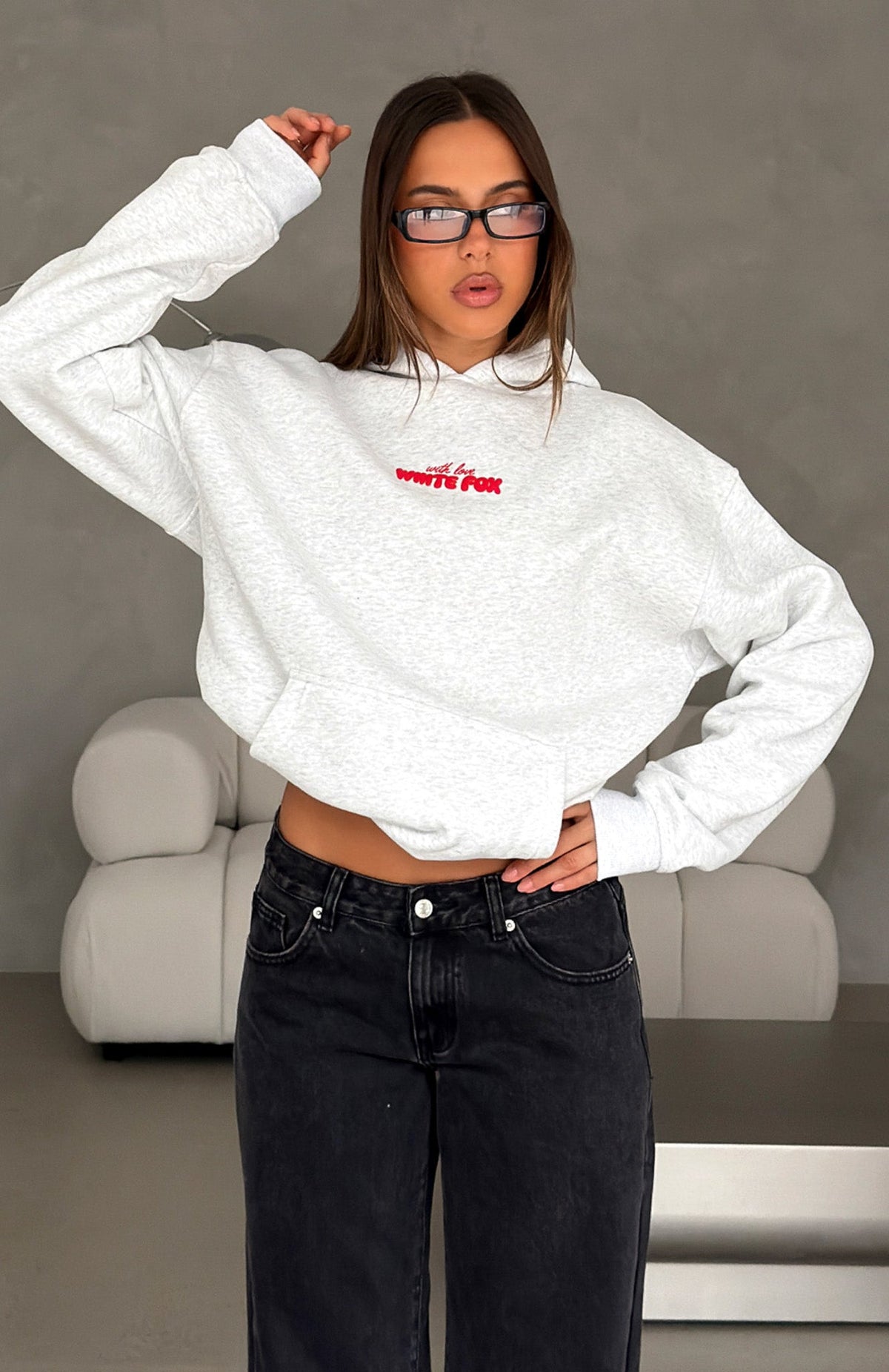 With Love In The Moment Oversized Hoodie Grey Marle