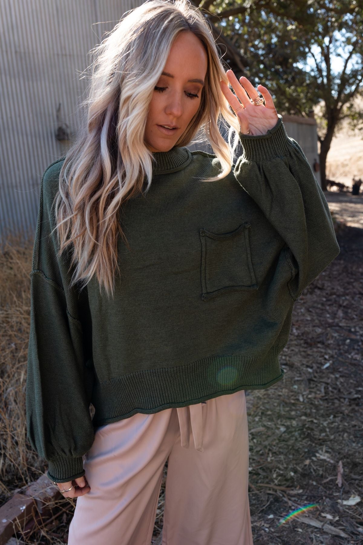 Fireside Talks Balloon Sleeve Sweater - Olive - Pre Order